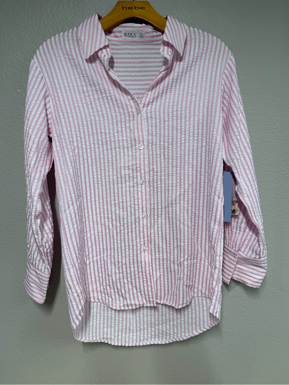 Blenca Pink & White Striped Button-Down Shirt Size Small